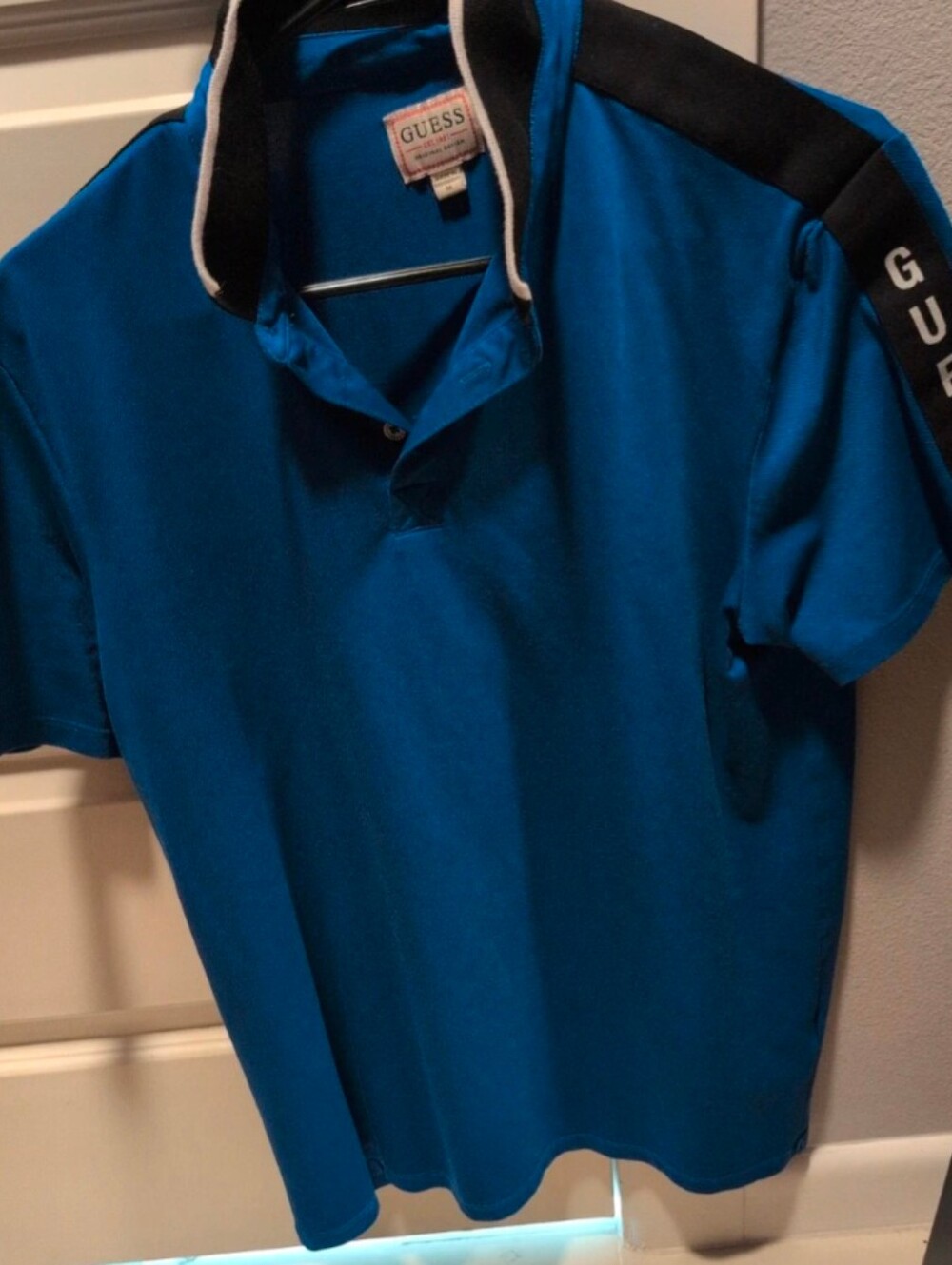 Guess Men’s Royal Blue Polo with Black Shoulder Trim